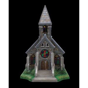Partylite Exclusive Olde World Village #2 Stained Glass CHURCH Tealight House